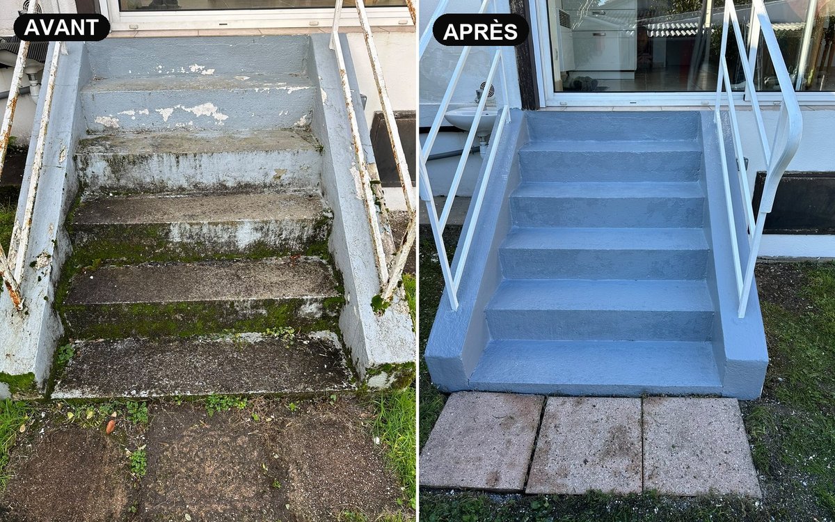 Rénovation et peinture d'escalier extérieur — avant / après